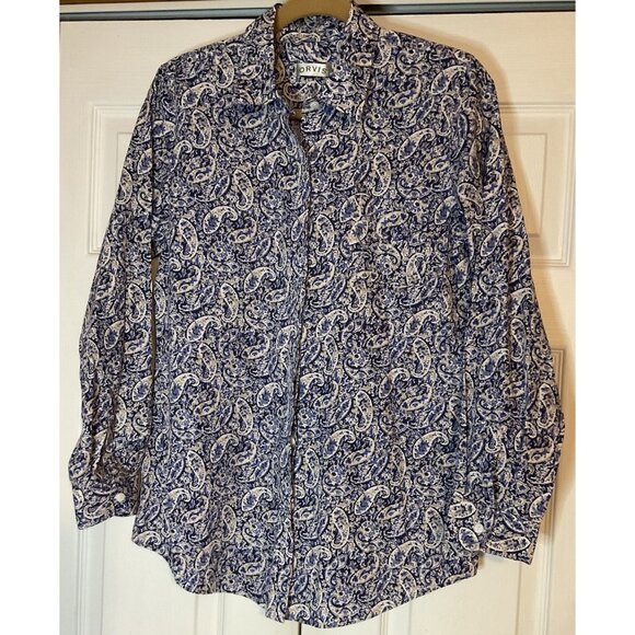 Orvis Blue & Tan Paisley Button Up Down Shirt Top 100% Cotton Size 12 - Picture 1 of 4